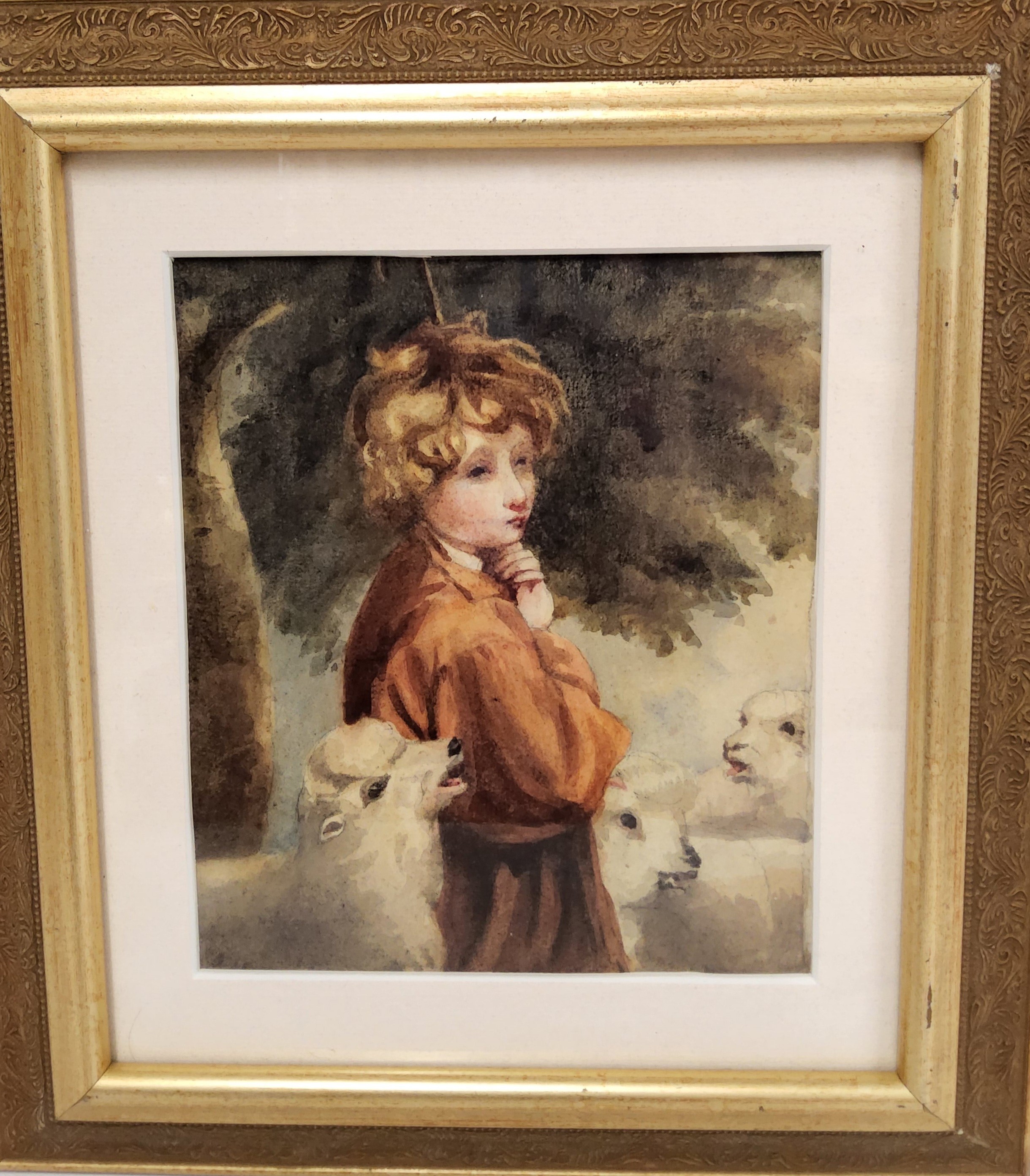 English School (19th century) The Shepherd Boy watercolour, 17cm x 14.5cm