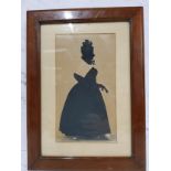A Victorian silhouette, of a rotund lady, 25cm x 14cm, mahogany frame