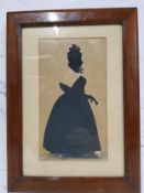 A Victorian silhouette, of a rotund lady, 25cm x 14cm, mahogany frame