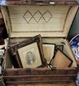 A late 19th century domed topped travelling trunk, c.1880;  frames and prints;  etc