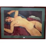 After Amedeo Modigliani (1884-1920), Nu Couché (Red Nude or Reclining Nude), coloured print, 45cm