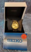 A Seiko 5 Automatic, 7526-0480 gold plated gentlemans watch, gold dial, white luminous baton markers