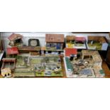 A folk art farm yard, various scratch built farm buildings, stables and houses with Britains Ltd