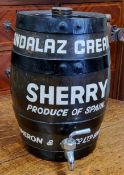 An early 20th century oak brass bound counter top point of sale sherry barrel, Andalz Cream, Sherry,