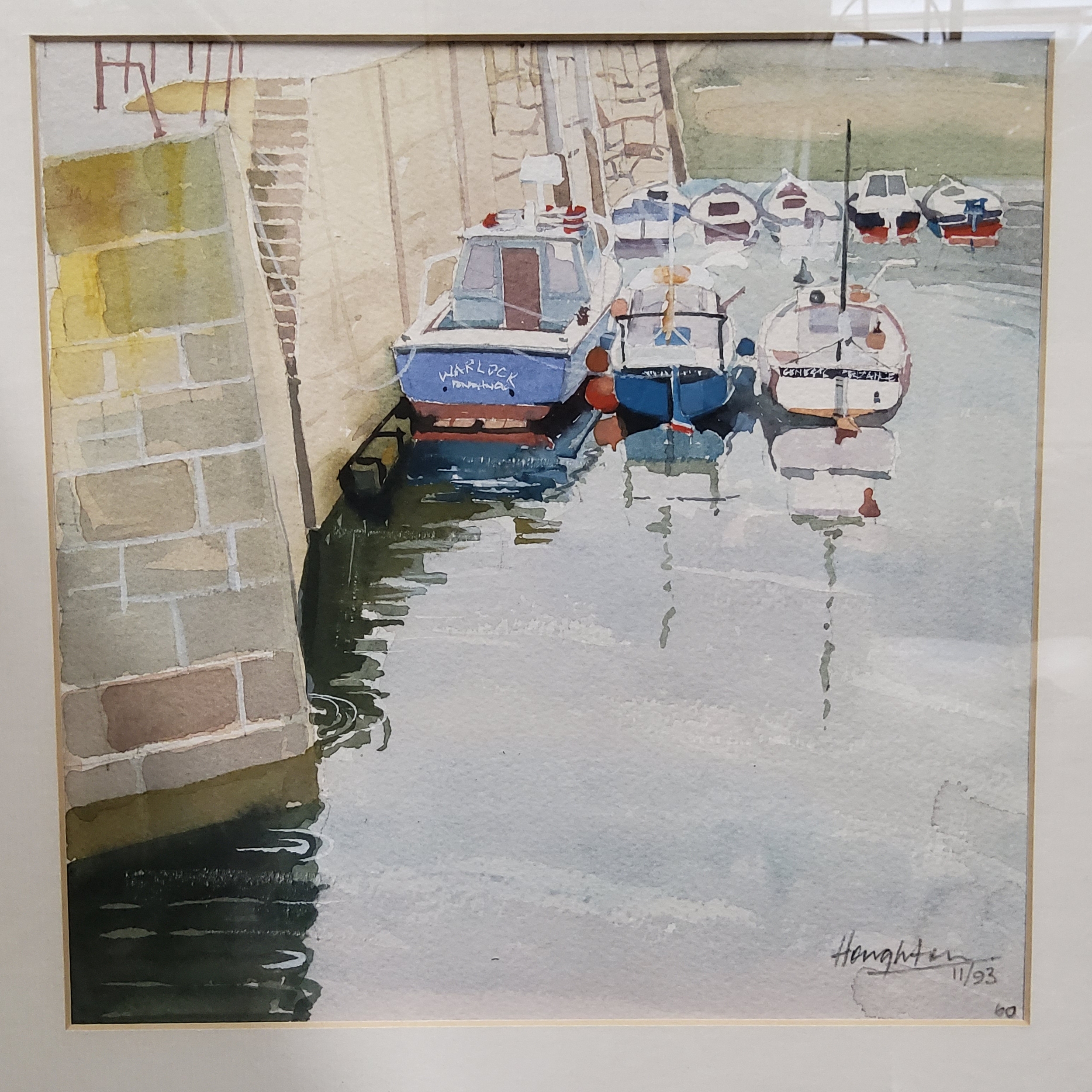 Tony Houghton (Sheffield Artist) Mousehole Reflections, signed in pencil, dated 11/93, watercolour