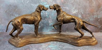 A bronzed spelter model of two English pointers, 22cms high