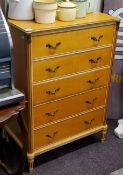 A Louis XV style satinwood chest of five long drawers, gilt metal mounted, fluted tapering feet,