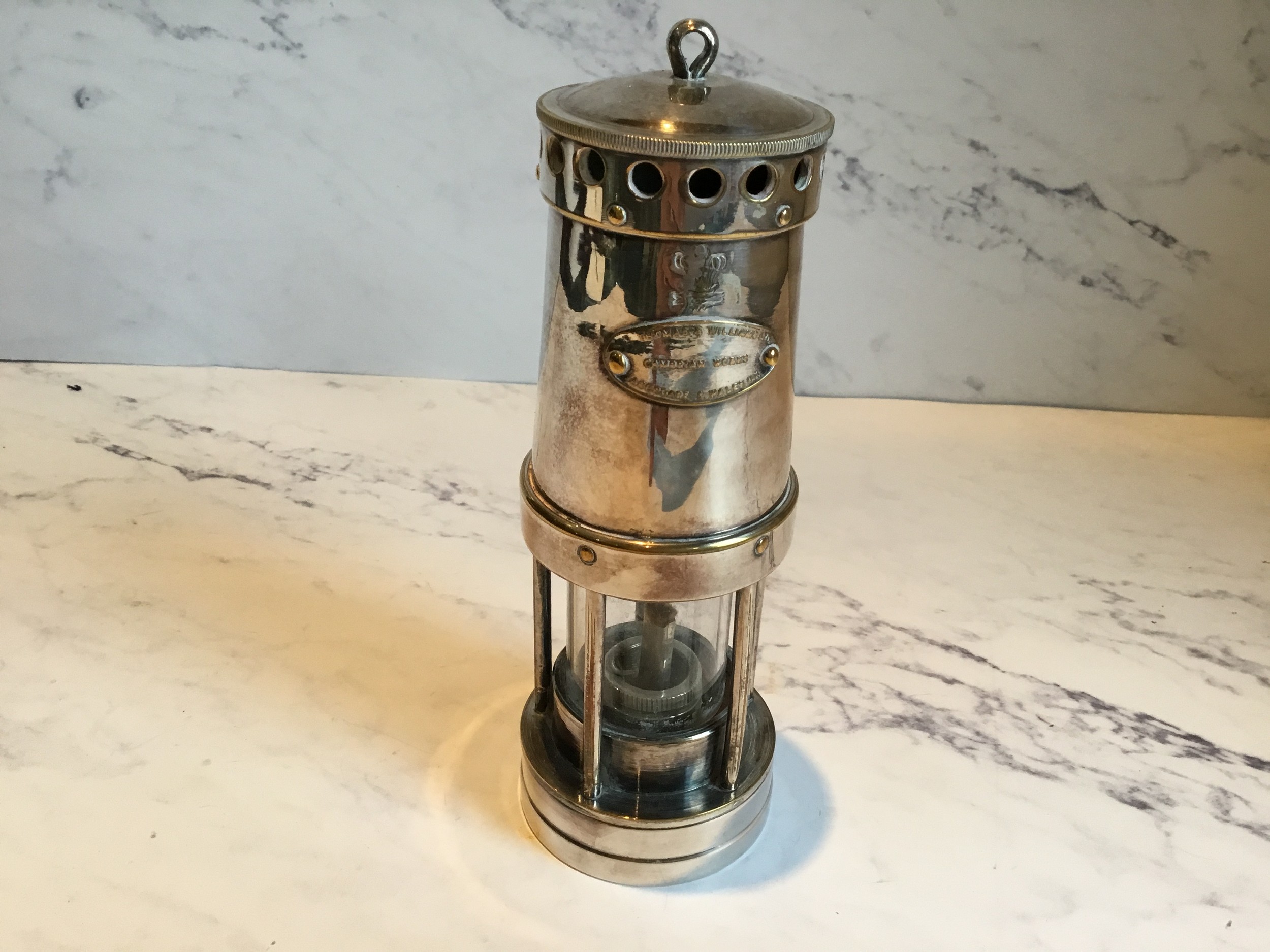 A silver plated Thomas and Williams miner's lamp, 16cm high - Image 2 of 3