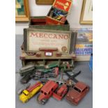 Toys - various Meccano, Triang, Dinky, Corgi & Britains playwarn model cars, farmyard animals,