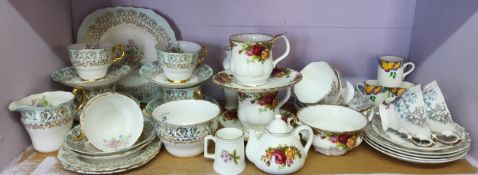 Two Royal Albert Old Country Roses coffee mugs and saucers;  a similar sugar bowl;  other tea ware;