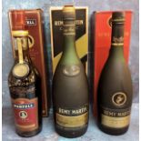 Brandy - Martell VSOP Medallion liqueur Cognac, boxed; Remy Martin Cognac 1 litre, boxed; another (