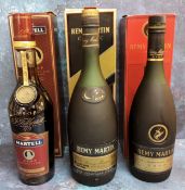 Brandy - Martell VSOP Medallion liqueur Cognac, boxed; Remy Martin Cognac 1 litre, boxed; another (