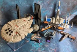 Star Wars collectibles including an E-Kids Millenium Falcon on stand; Hasbro Death Star, X-Wing