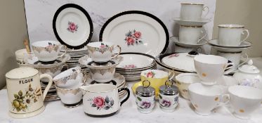 A Barratts Delphatic China dinner service, printed with roses, c.1940;  other dinner and teaware;