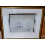 W*J*Leatham, 19th century, A Frigate Beating To Windward, signed, dated 1844, label to verso,