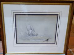 W*J*Leatham, 19th century, A Frigate Beating To Windward, signed, dated 1844, label to verso,