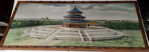Chinese School, Temple of Heaven, Beijing, silk, 25cm x 54cm, bamboo style frame