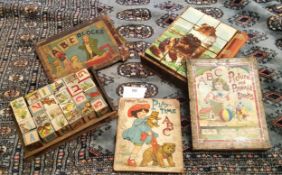 A set of early 20th century ABC blocks, boxed;  a German chromolithographic Pyramid ABC & Picture