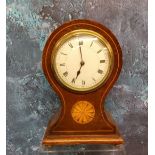 A French mahogany balloon shaped mantel clock, Roman numerals, batwing patera, ball feet, 22cm high,