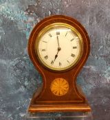 A French mahogany balloon shaped mantel clock, Roman numerals, batwing patera, ball feet, 22cm high,