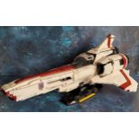 A Mould King Lego style large scale Battlestar Galatica USC Colonial Viper, built, not checked for