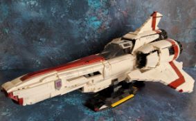 A Mould King Lego style large scale Battlestar Galatica USC Colonial Viper, built, not checked for