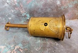 A John Linwood brass bottle jack, for a spit, 40cm long