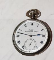 A silver open faced pocket watch, Limit, E Hitchcock and Sons, Birmingham, Roman numerals,