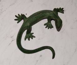 Austrian School, green patinated bronze, Lizard, 12cm wide