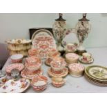 A Minton part tea service, decorated in underglaze red , with scrolls, c.1890;   a pair of Devon