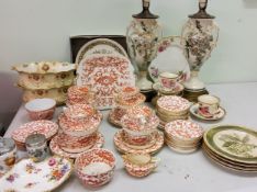 A Minton part tea service, decorated in underglaze red , with scrolls, c.1890;   a pair of Devon