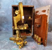 A late 19th century lacquered brass  microscope,  by R & J Beck, London, cased, c.1870