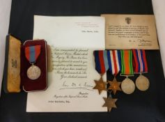 World War II - The 1939 - 1945 Star, The France and German Star, Defence and Victory medal;  Queen