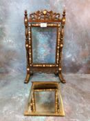 A 19th century Chinese mother-of-pearl hardwood mirror on stand, pierced fret, , 45cm high, 24.5cm
