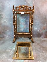 A 19th century Chinese mother-of-pearl hardwood mirror on stand, pierced fret, , 45cm high, 24.5cm