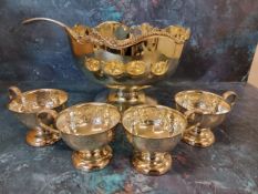 A Frank Cobb and Co Limited punch bowl, gadrooned and shell border, 25cm wide;  four punch cups;