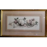 Christine A Woodby (20th century) Shrew and Wild Roses, singed, watercolour, 18cm x 44cm
