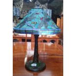 A Tiffany style Dragon Fly lamp, the shade and column with dragonflies