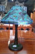 A Tiffany style Dragon Fly lamp, the shade and column with dragonflies