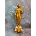 French School, 19th century, gilt bronze, Allegorical of the Seasons, Autumn, she stands holding a