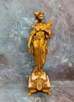 French School, 19th century, gilt bronze, Allegorical of the Seasons, Autumn, she stands holding a