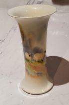 A Royal Worcester flared cylindrical vase, painted by Harry Davis, signed, with highland sheep in