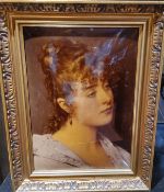 A Victorian crystoleum, portrait of a lady, head and shoulders, 35cm x 25cm