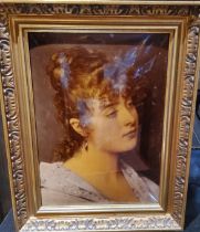 A Victorian crystoleum, portrait of a lady, head and shoulders, 35cm x 25cm