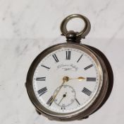 A silver open faced pocket watch, J G Graves, Sheffield, Roman numerals, subsidiary seconds dial
