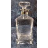 A silver mounted whisky square decanter, circular flat top stopper, James Dixon & Sons,