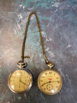 Railway Interest - a  Diamant plated pen faced pocket watch, Roman numerals;  another, Inngersol Ltd