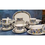 A Royal Tuscan Nocturne pattern dinner service, comprising meat plate, two tureens, five dinner