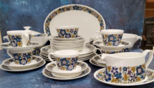 A Royal Tuscan Nocturne pattern dinner service, comprising meat plate, two tureens, five dinner