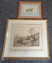 English School, 19th century, Horse and Jockey, pen and ink, 11.5cm x 19.5cm;  another, La Chasse (